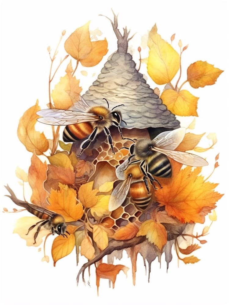 Honey Bee Dance Beehive Watercolour Illustration 3