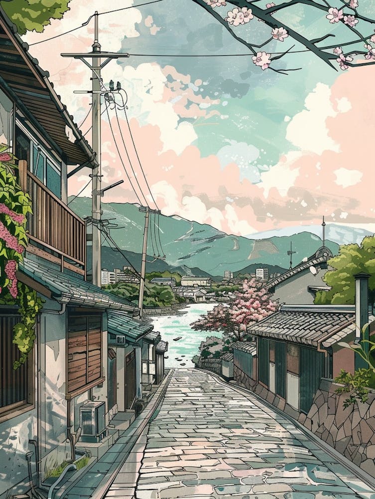 Nagasaki Japan 2 Retro Illustration