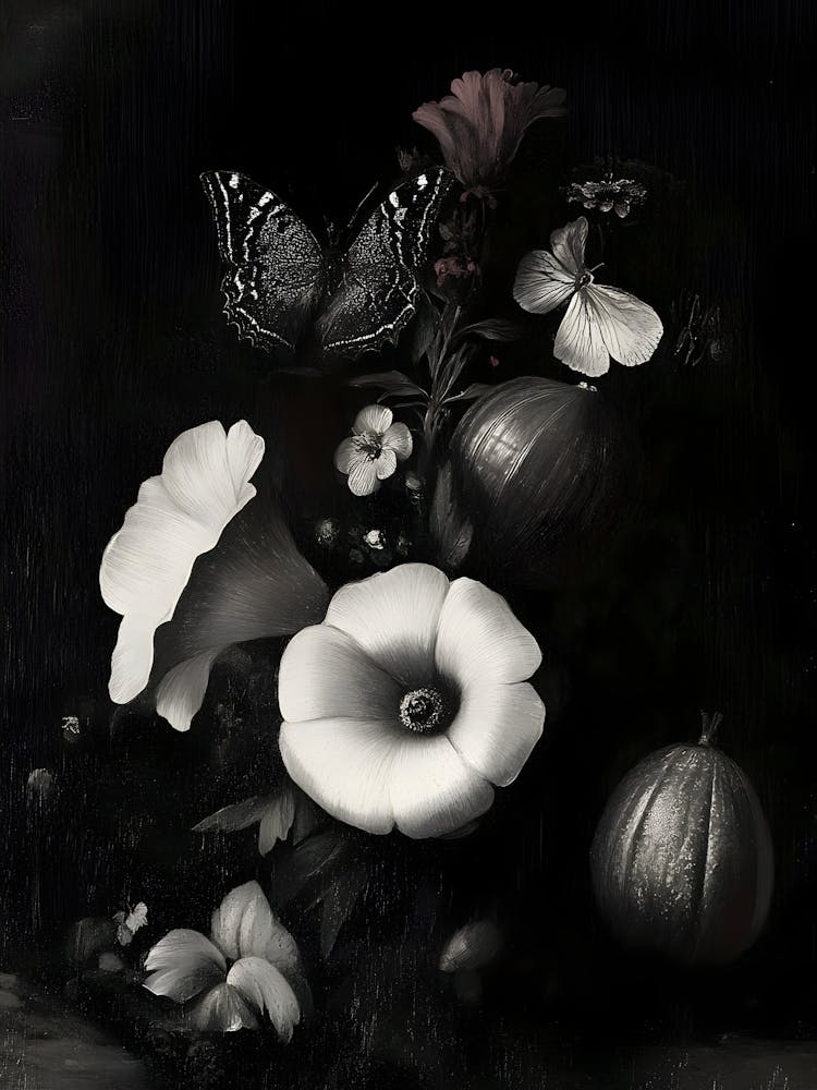 Dark Gothic Flowers And Butterflies