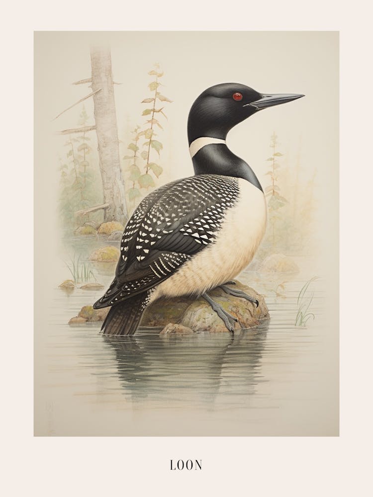 Vintage Bird Drawing Loon 2 Poster