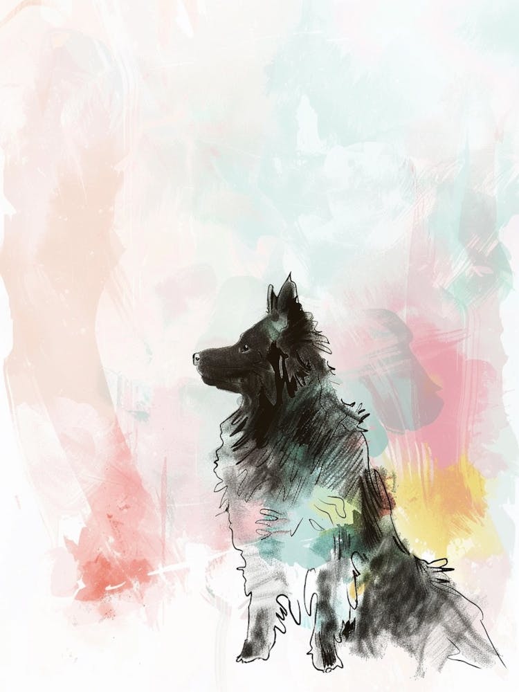 Pastel Schipperke Dog Pastel Line Illustration  1