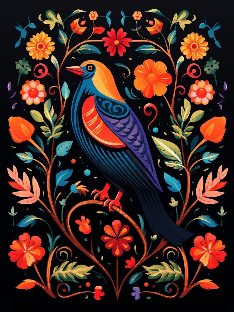 Folk Bird Illustration Crow 3