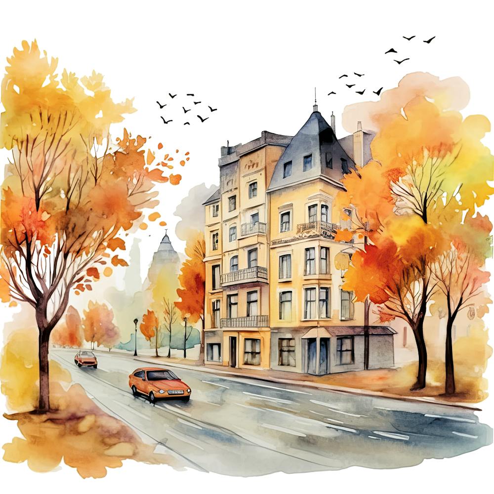 Watercolor Autumn City Background