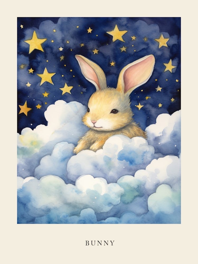 Baby Bunny 2 Sleeping In The Clouds Nursery Poster