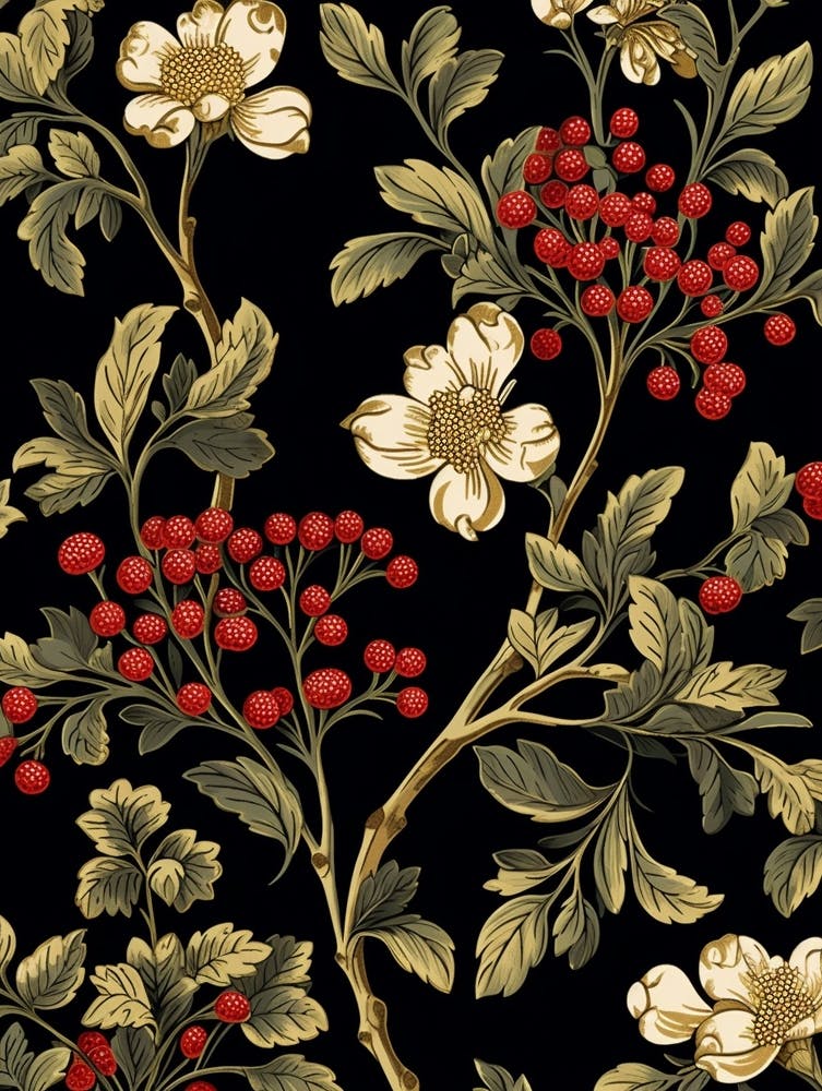 Winterberry 2 William Morris Style Winter Florals