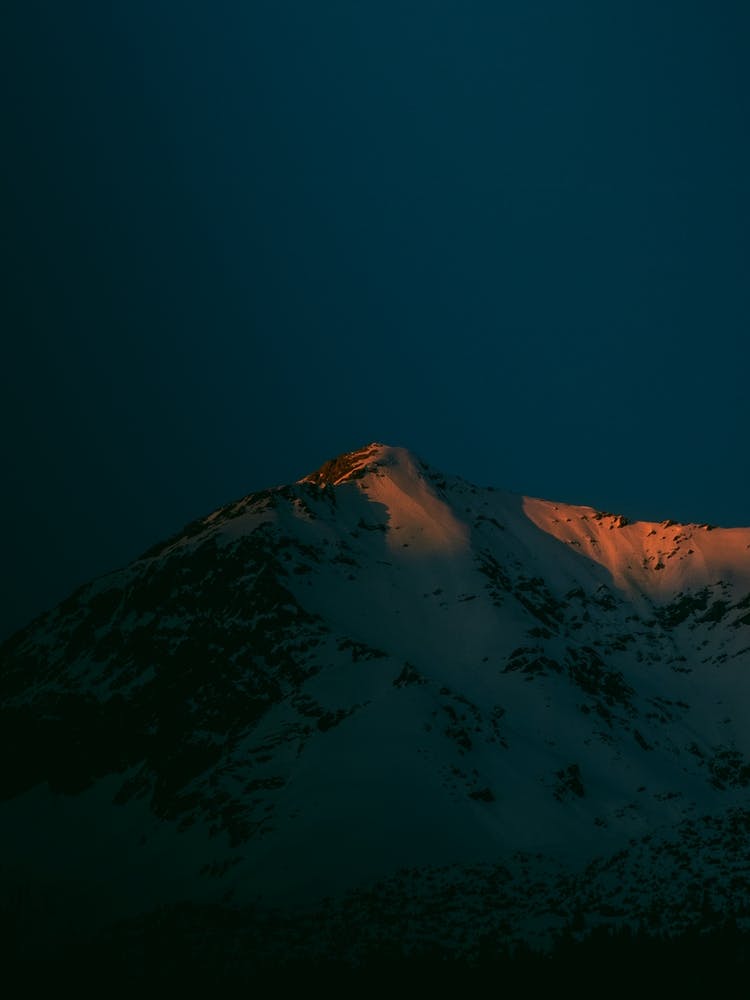 Alpenglow In The Alps of Europe Moody Minimalist Dark Blue And Orange Sunset