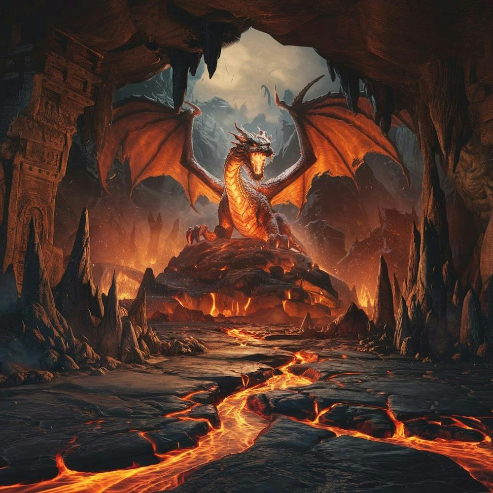 Dragon Lair in a Volcanic Cave