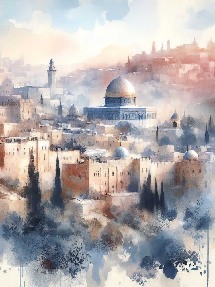 Beauty Of Jerusalem Painting, Watercolor Christian Art, Bible Art, Scripture Wall Art, Jesus Art, Christian Png, City Of Jerusalem Painting