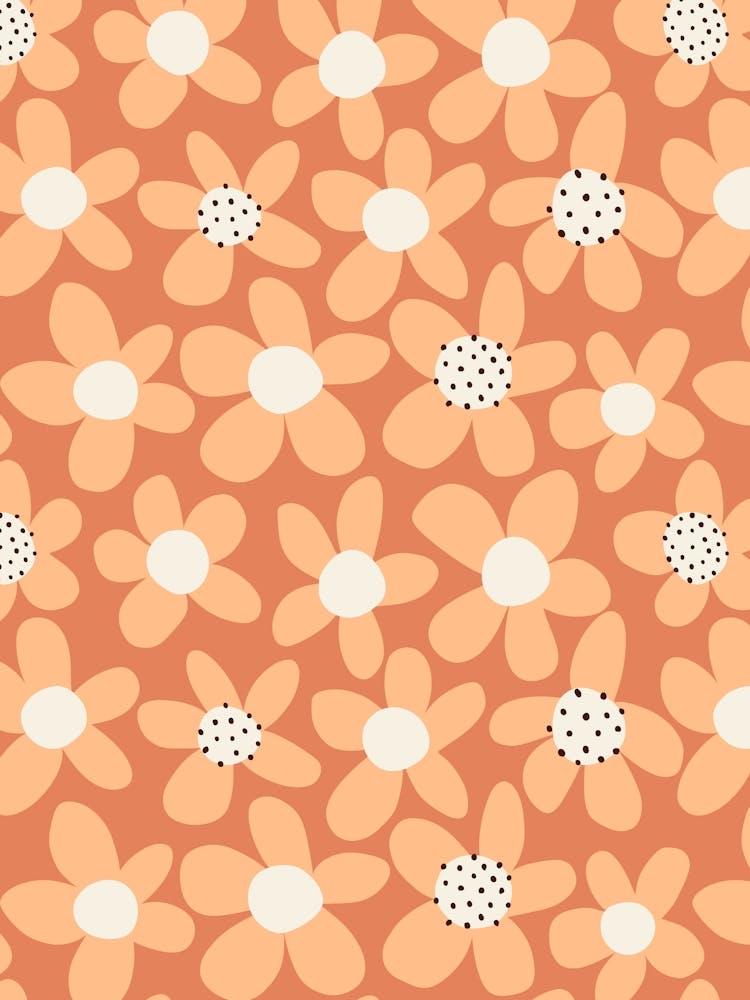 Playful Blooming Flowers Light Peach On Orange