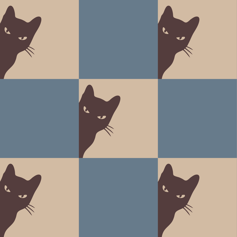 Playful Checker Board Cat Peeping Pattern 8 In Dusty Blue Concrete Brown 02