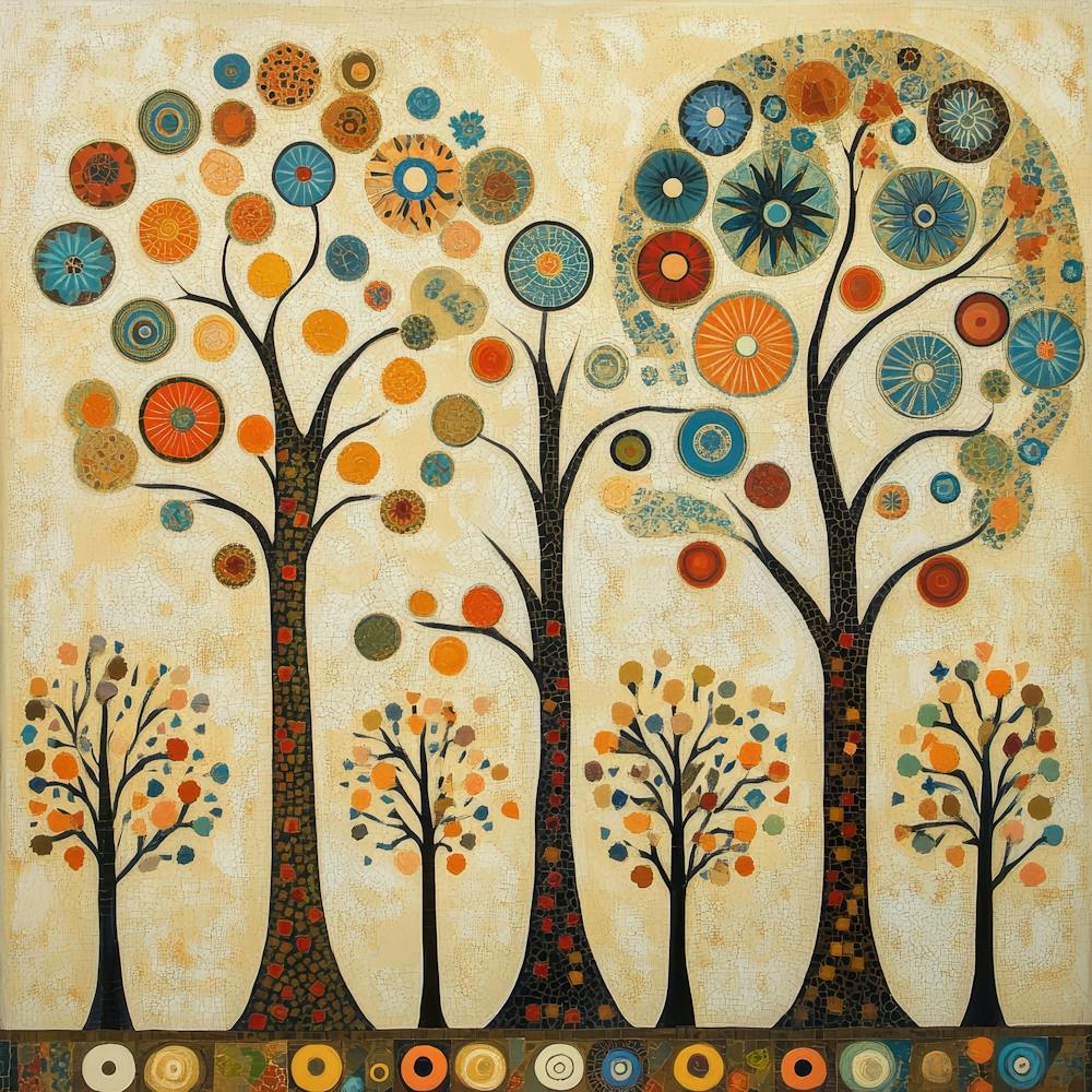 Folk Art Style Mosaic Trees 14