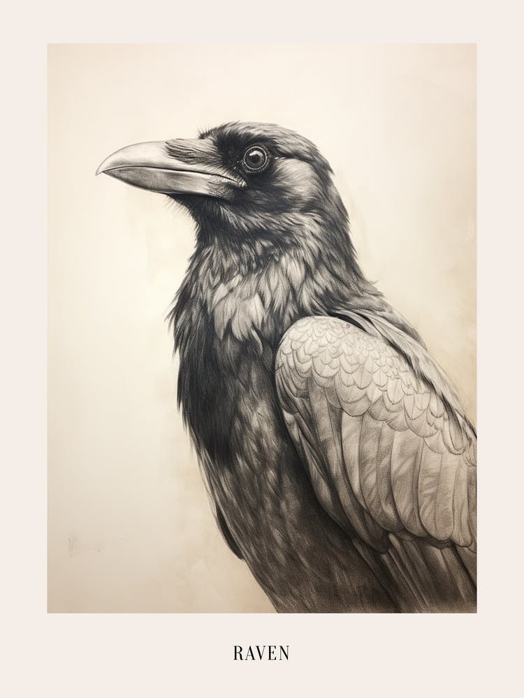 Vintage Bird Drawing Raven 1 Poster