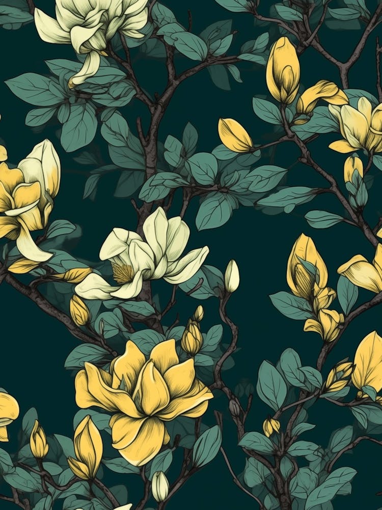 Magnolia Flower Seamless Pattern
