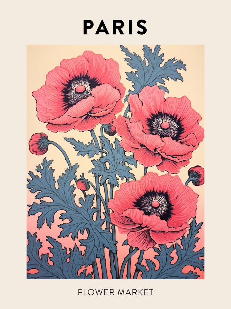 Paris France Botanical Flower Market Poster