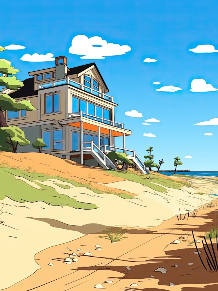 The Hamptons New York, Usa, Flat Illustration 4