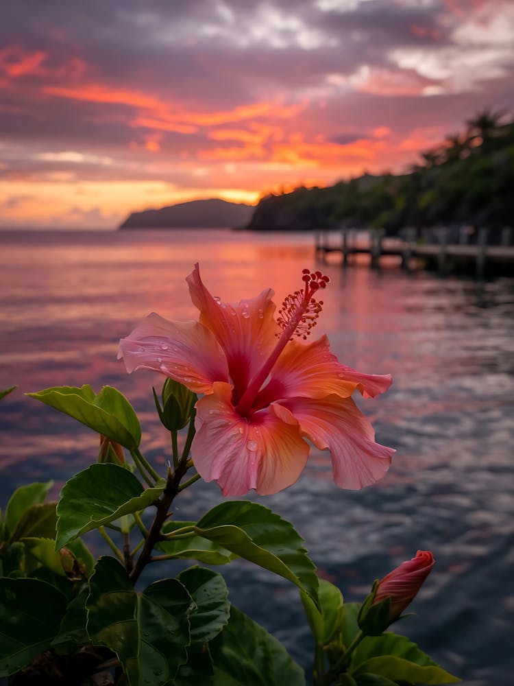 Fleur d'Hibiscus au Coucher de Soleil