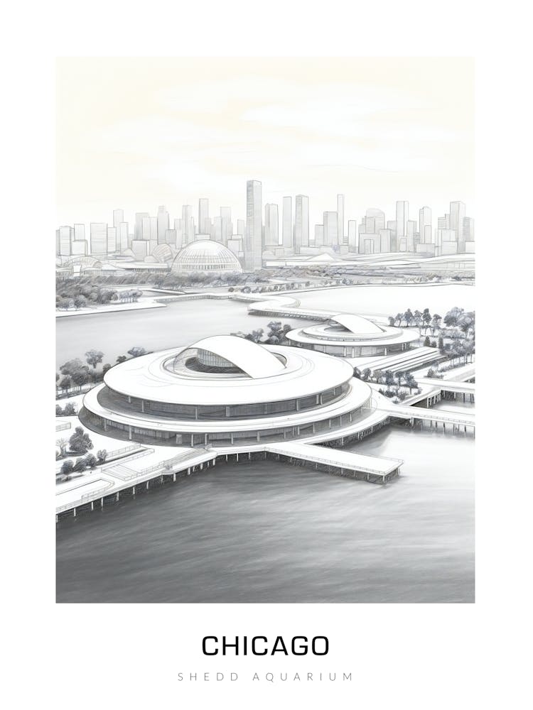 Shedd Aquarium, Chicago B&W Poster