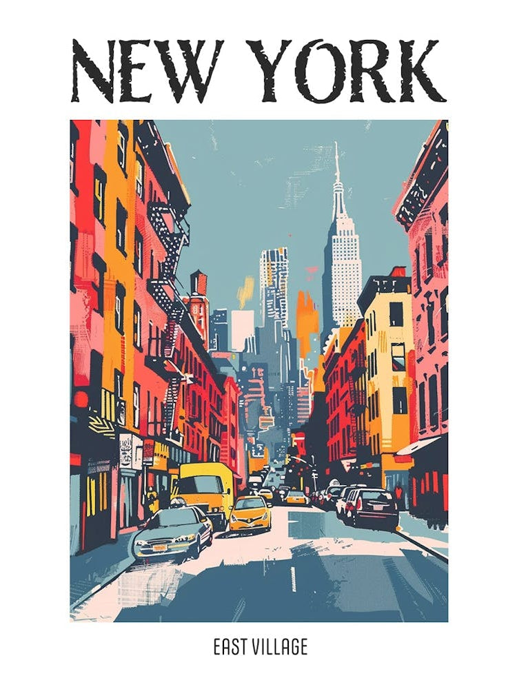 East Village New York Colourful Silkscreen Illustration 2 Poster
