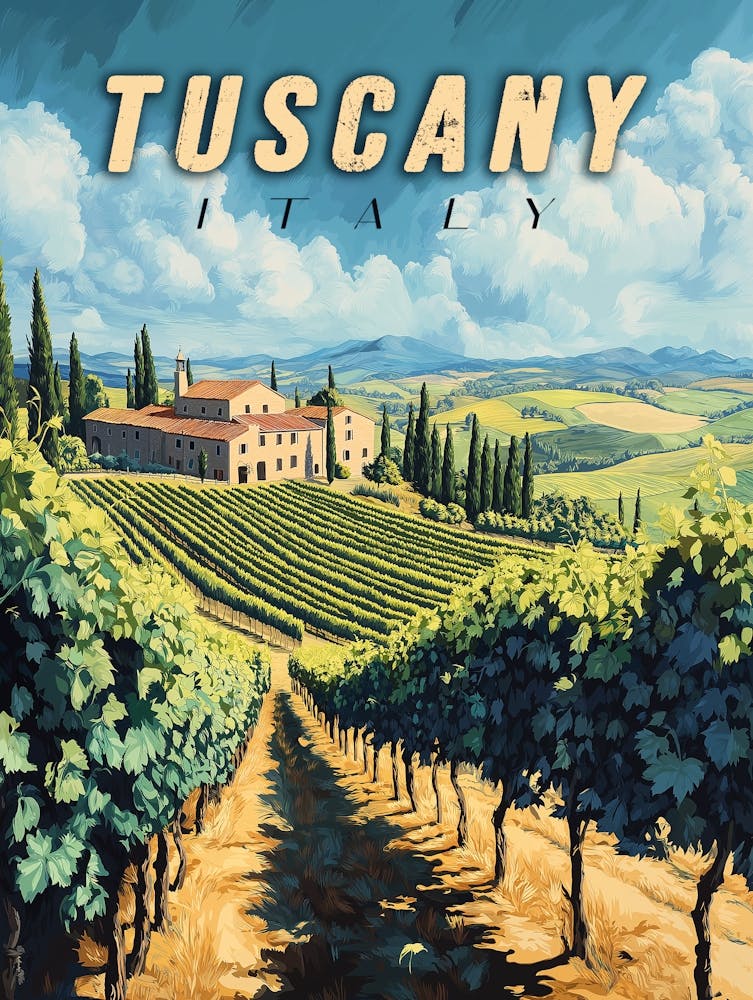 Vintage Tuscany Italy Poster