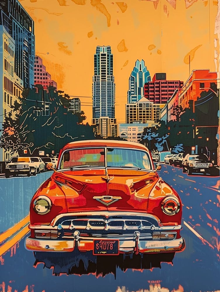 Rainey Street Historic District Austin Texas Colourful Blockprint 2