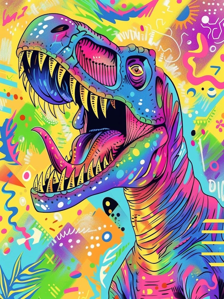 Geometric 1980s Pattern Inspired Dinosaur