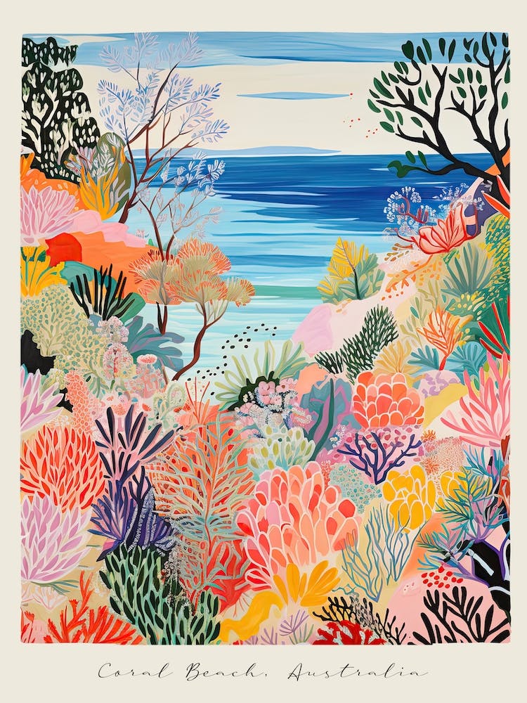 Poster Of Coral Beach, Australia, Matisse And Rousseau Style 2
