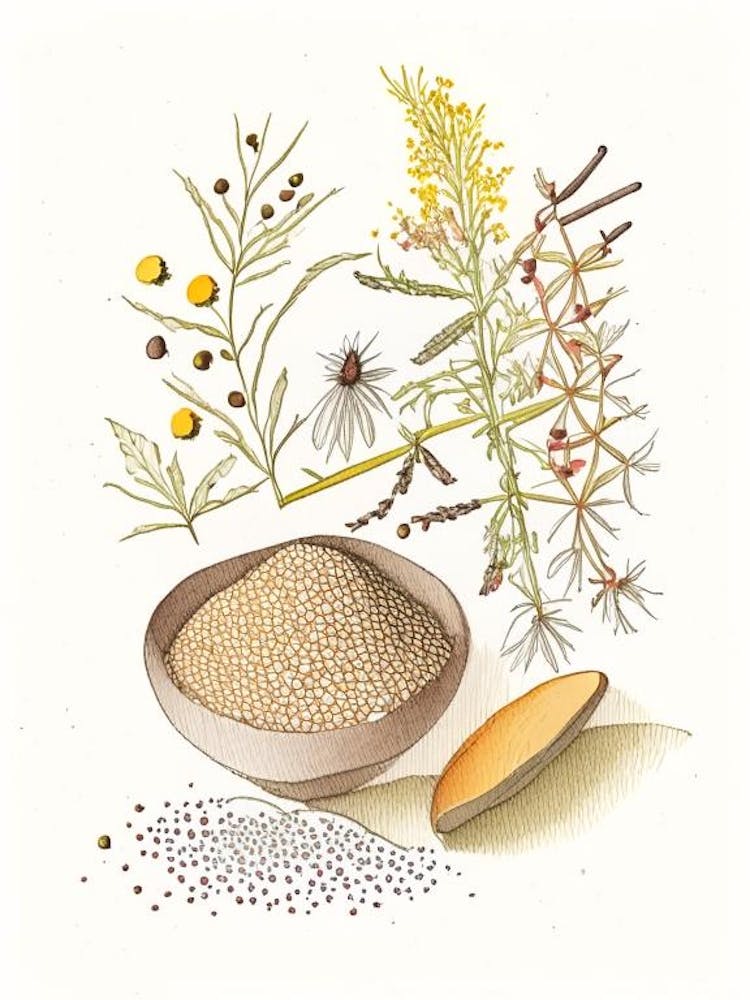 Senfkörner Gewürze und Kräuter Bleistiftillustration 7