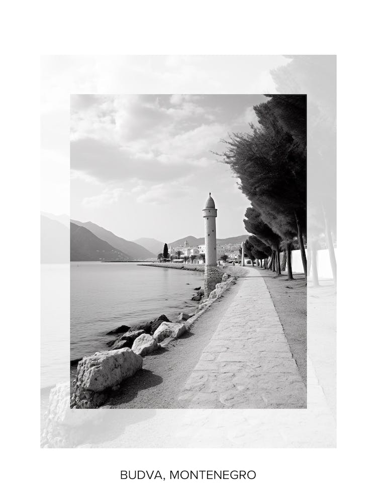 Poster von Budva, Montenegro, Schwarz-Weiß Altes Foto 4