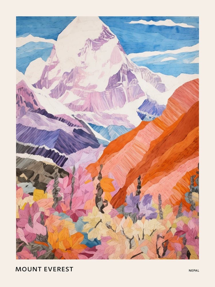 Mount Everest Nepal 2 Affiche Illustration de Montagne Colorée