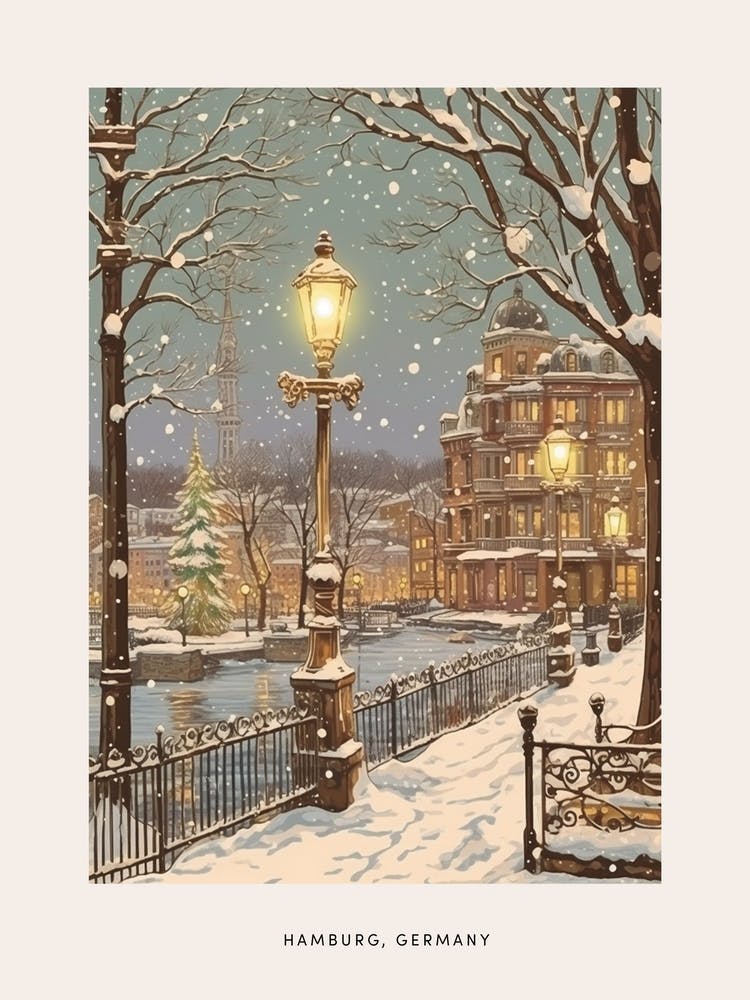 Vintage Winterposter Hamburg Deutschland 3