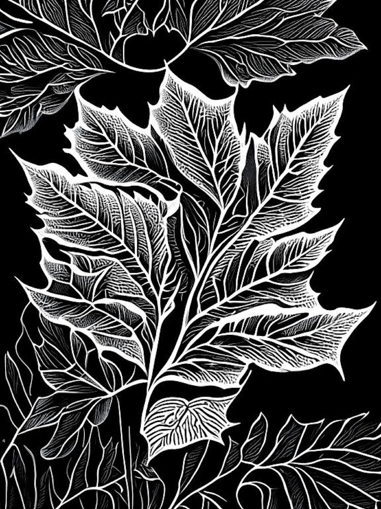 Silverberry Leaf Linocut 1