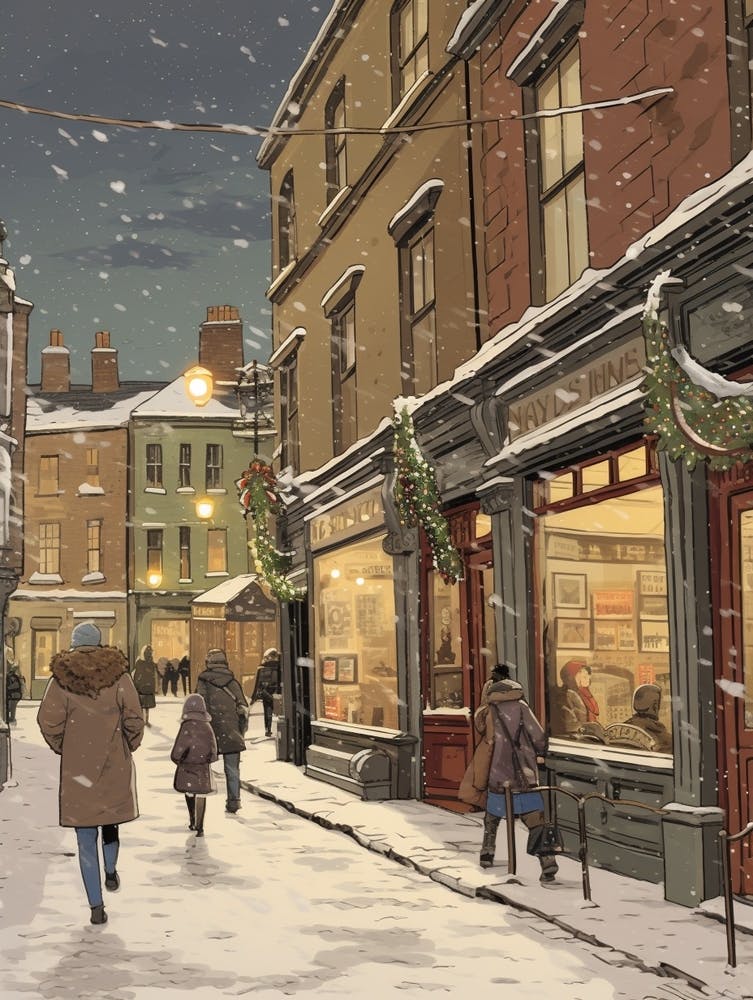 Vintage Winter Illustration Dublin Ireland 1