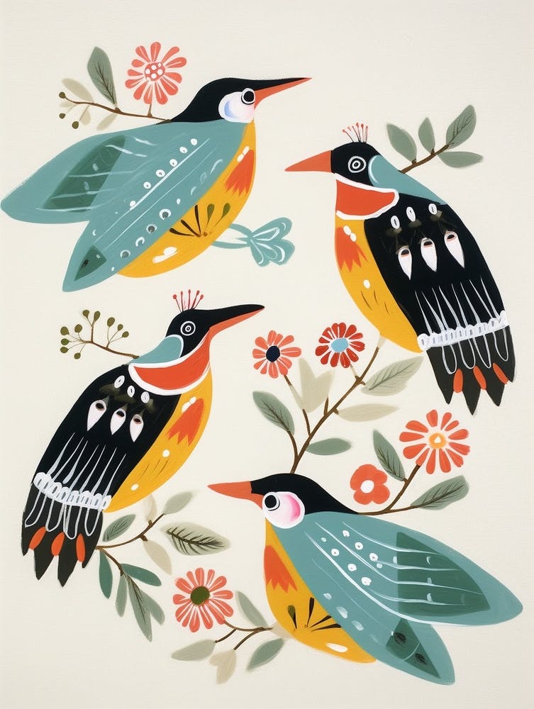 Folk Style Bird Painting Kingfisher 4