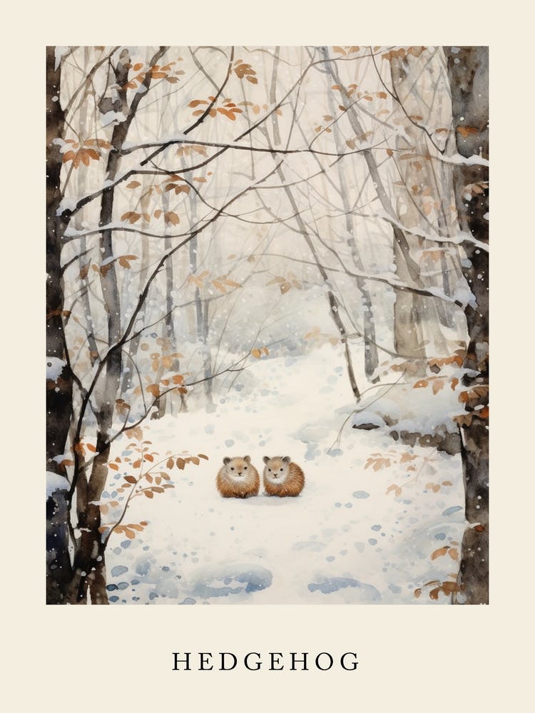 Winter Watercolour Hedgehog Poster