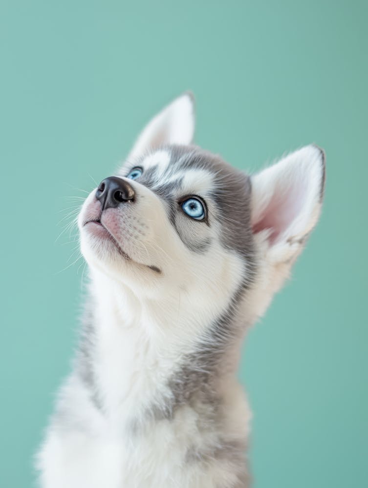 Husky Puppy Looking Up. Generated with AI.
