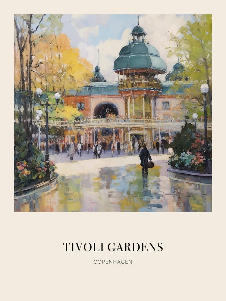 Tivoli Gardens Copenhagen Denmark Vintage Cezanne Inspired Poster