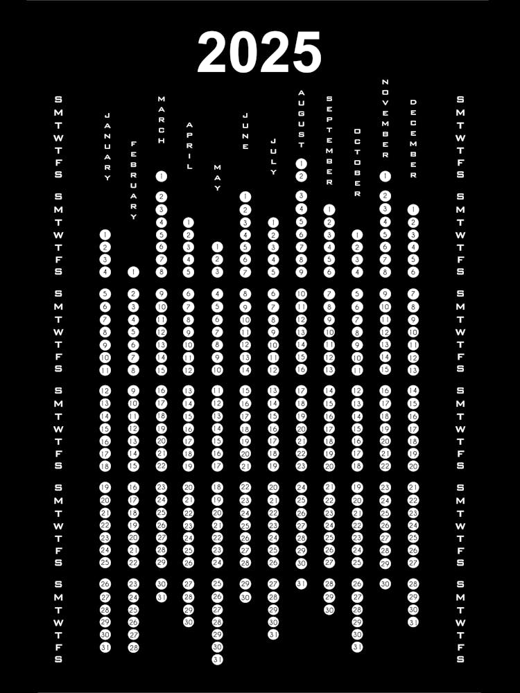 2025 Calendar Minimalist Black