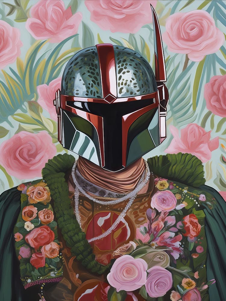 Floral Handpainted Portrait Of The Mandalorian Pedro Pascal 1