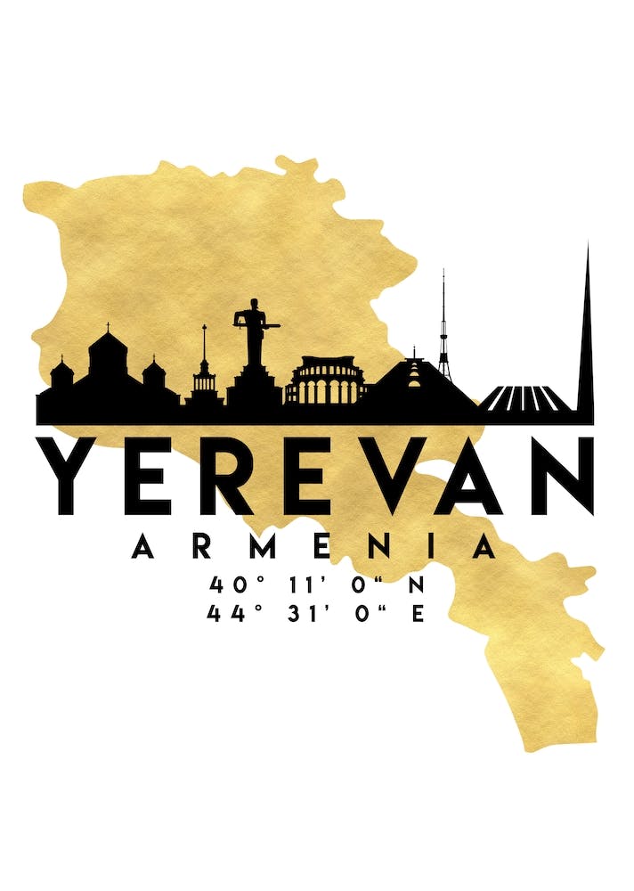 Yerevan Armenia Silhouette City Skyline Map
