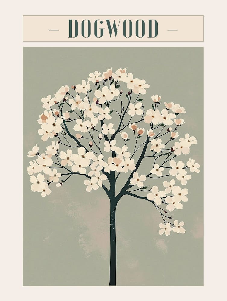 Dogwood Tree Minimal Japandi Illustration 4 Poster