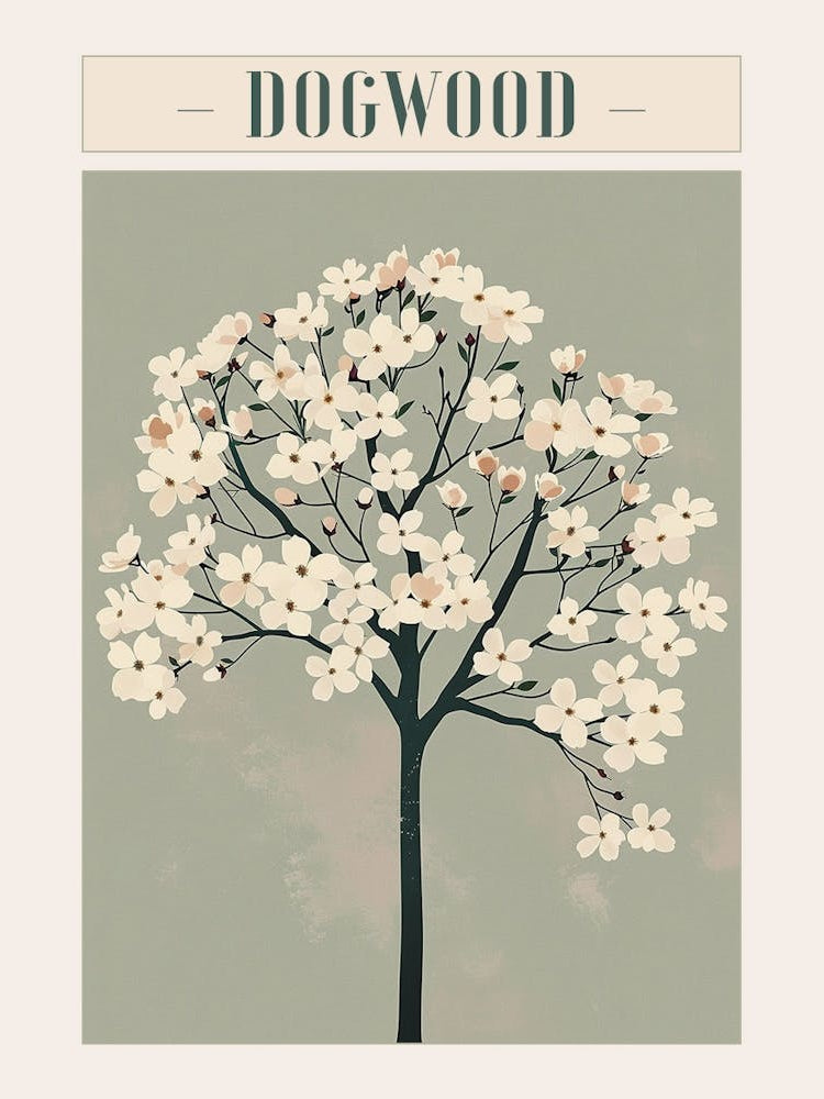 Dogwood Tree Minimal Japandi Illustration 4 Poster