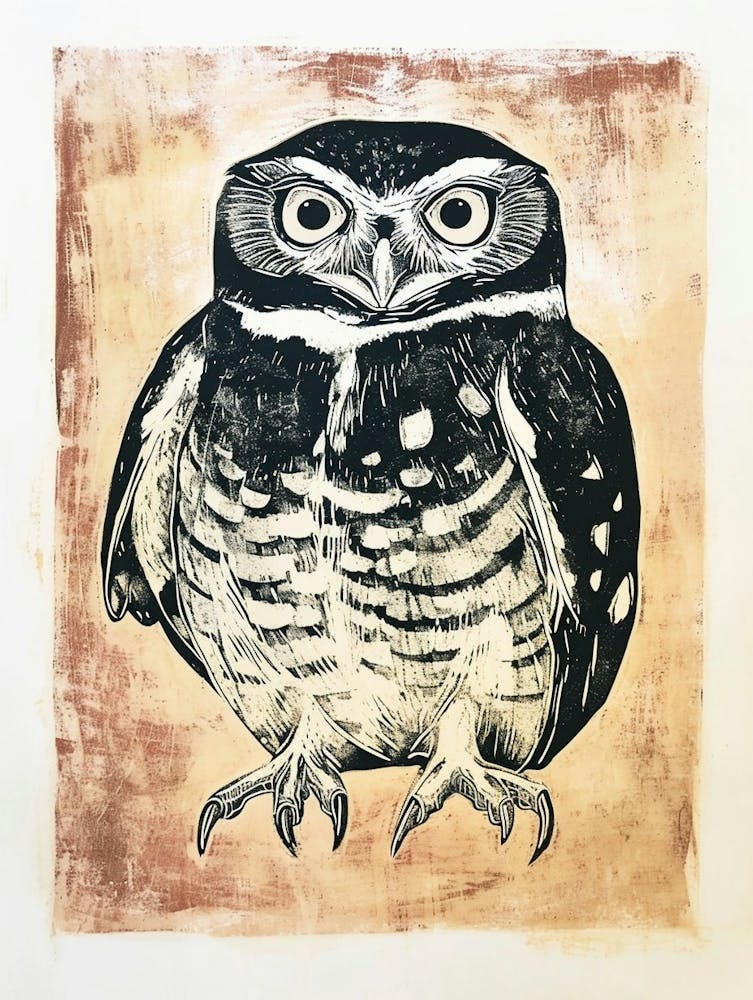 Australian Masked Owl Linocut Blockprint 1