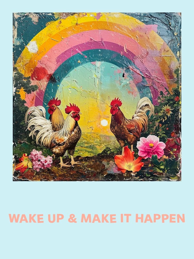 Wake Up & Make It Happen Rooster Collage Poster 1