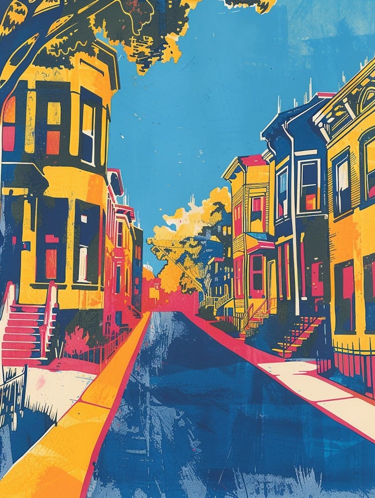 Sunnyside New York Colourful Silkscreen Illustration 1