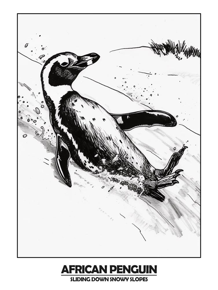 Penguin Sliding Down Snowy Slopes Poster