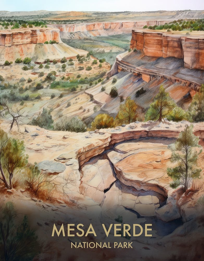 Mesa Verde National Park Watercolour Vintage Travel Poster 2