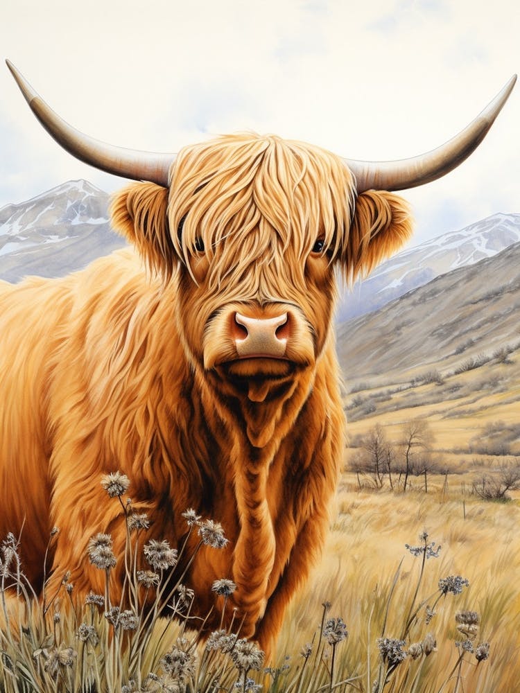 Chestnut Highland Cow In Fields 3