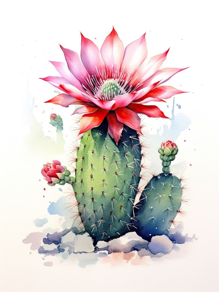 Stenocactus Cactus Watercolour Drawing 2