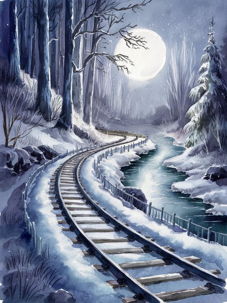 Train Tracks In The Snow