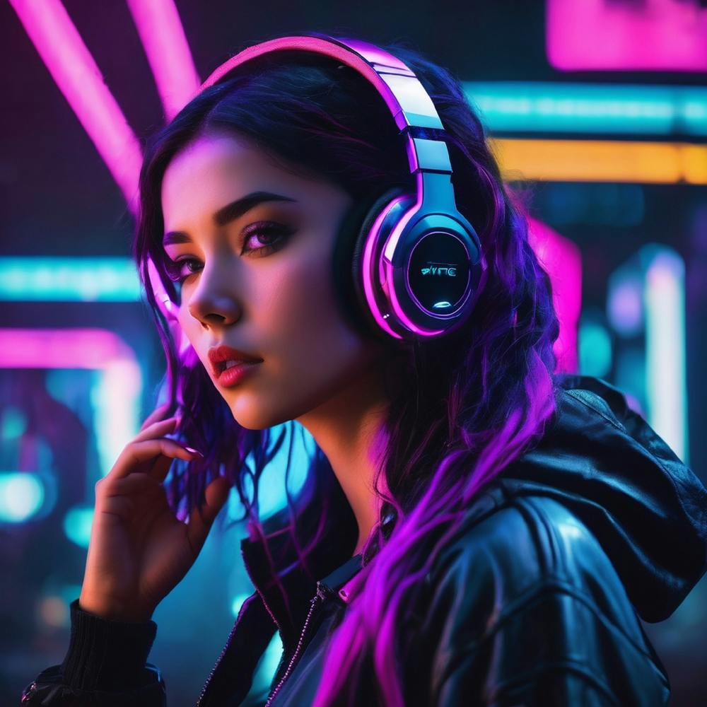 AI generated girl on headphones